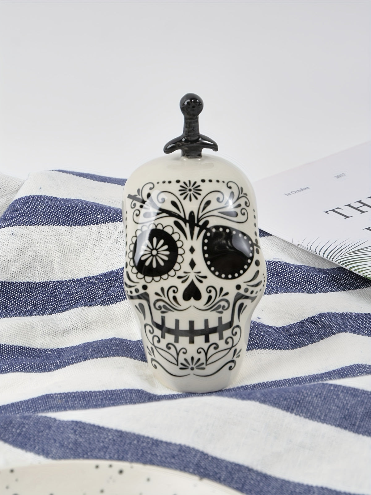 Ceramic Sugar Skull Salt and Pepper Shakers Set, 2PCS