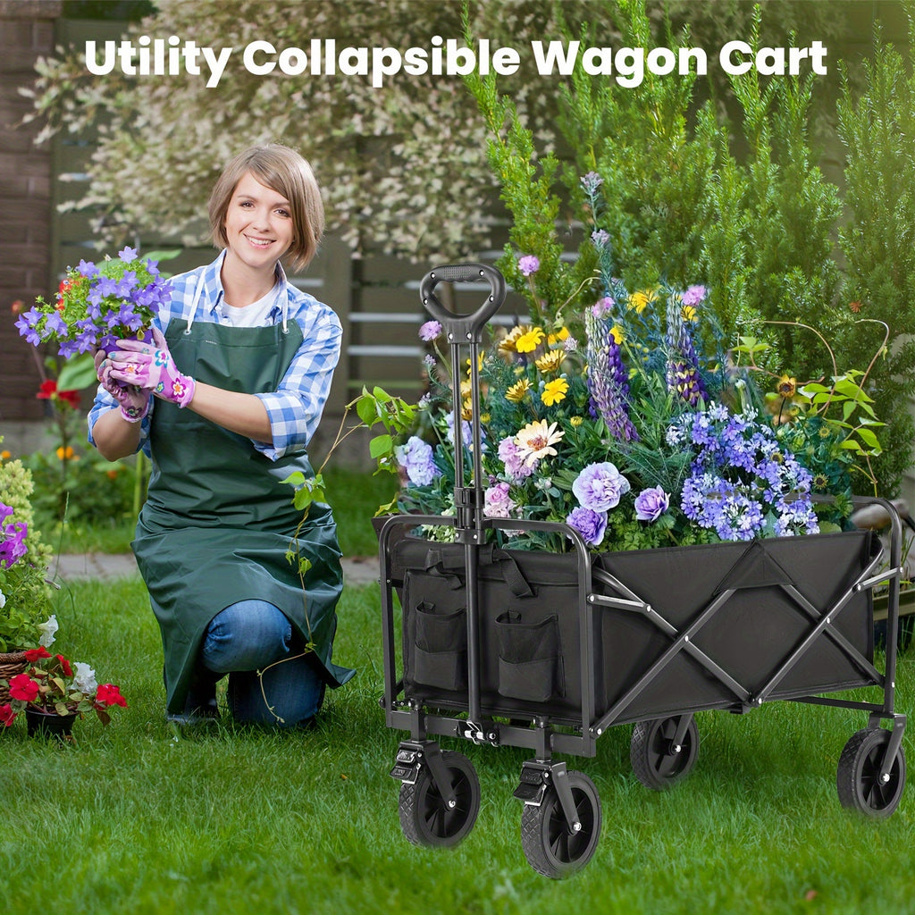 Collapsible Foldable Wagon Cart, Shopping, Camping with Big All-Terrain Wheels