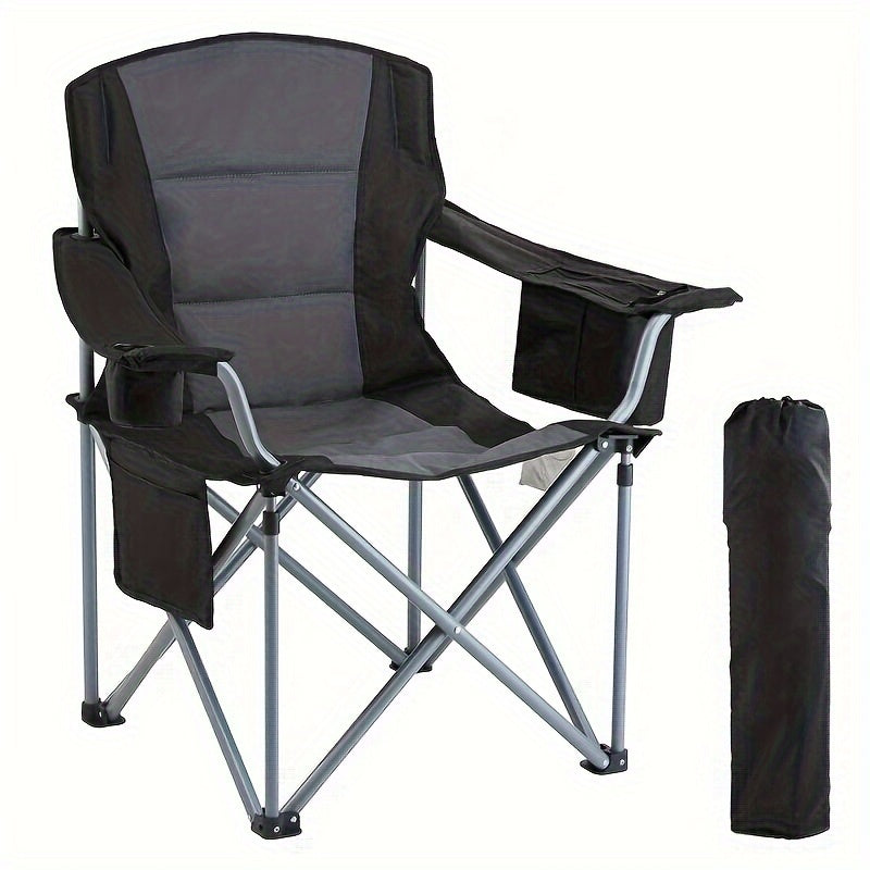 Heavy Duty Portable Folding Chair - with Side Pockets, Cup Holder, Cooler Bag