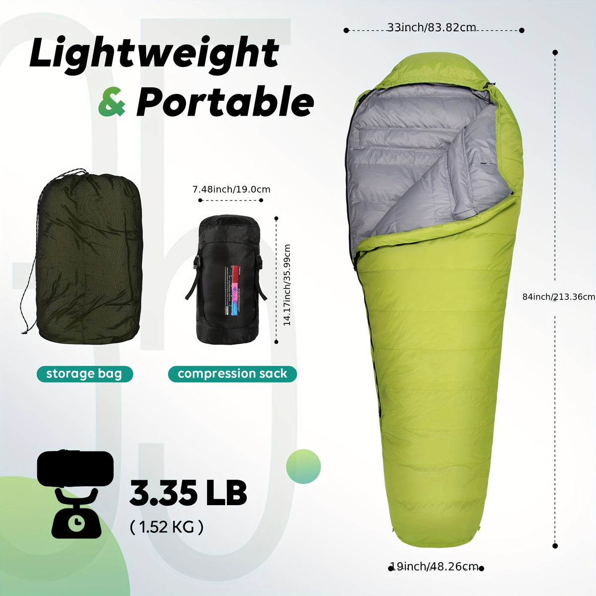 Mummy Sleeping Bag, 4 Season Warm & Cold Weather