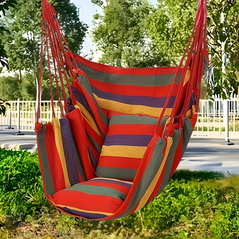 Deluxe Outdoor Hammock Chair - Soft Canvas Leisure Swing with Plush Pillow and Cushion