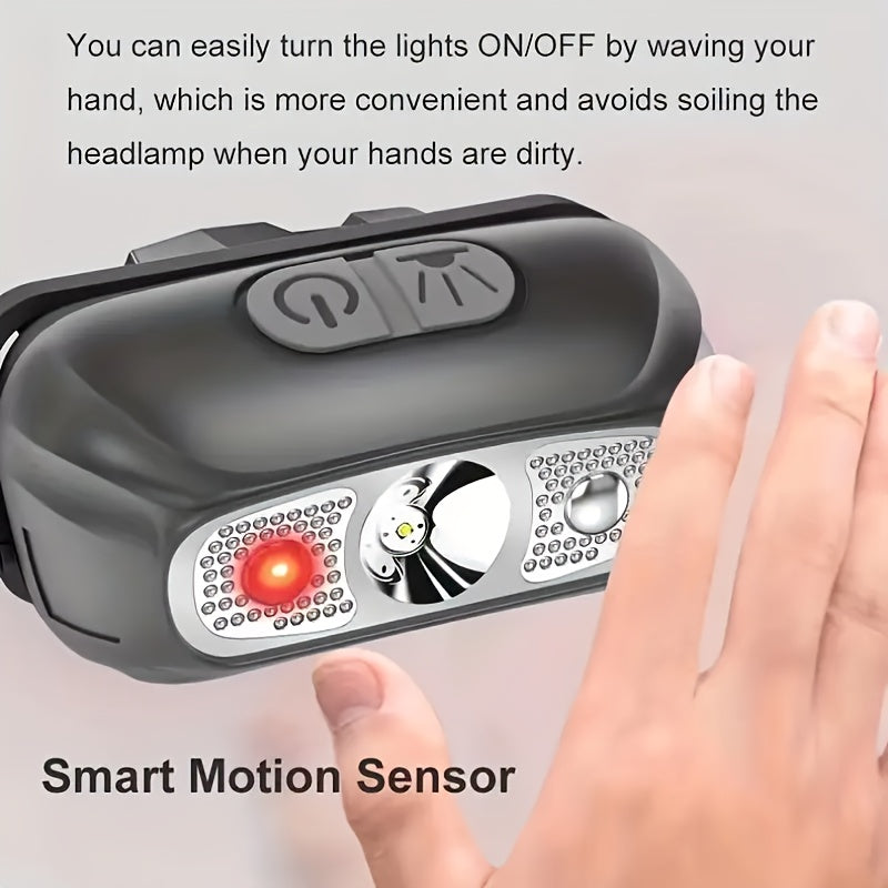 LED Super Bright Wave Induction USB Charging Mini Headlight