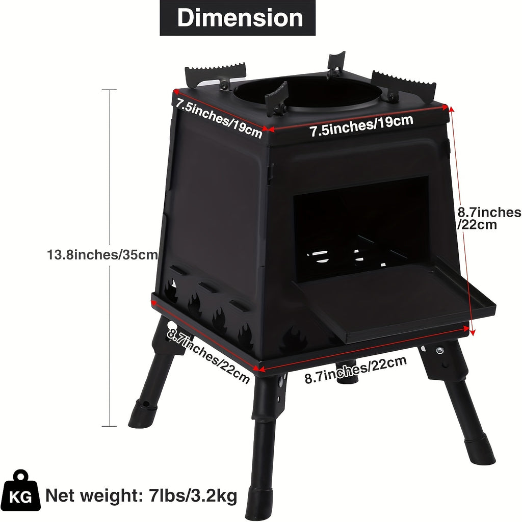 Portable Cast Iron Camping Wood Stove, Black Woodstove