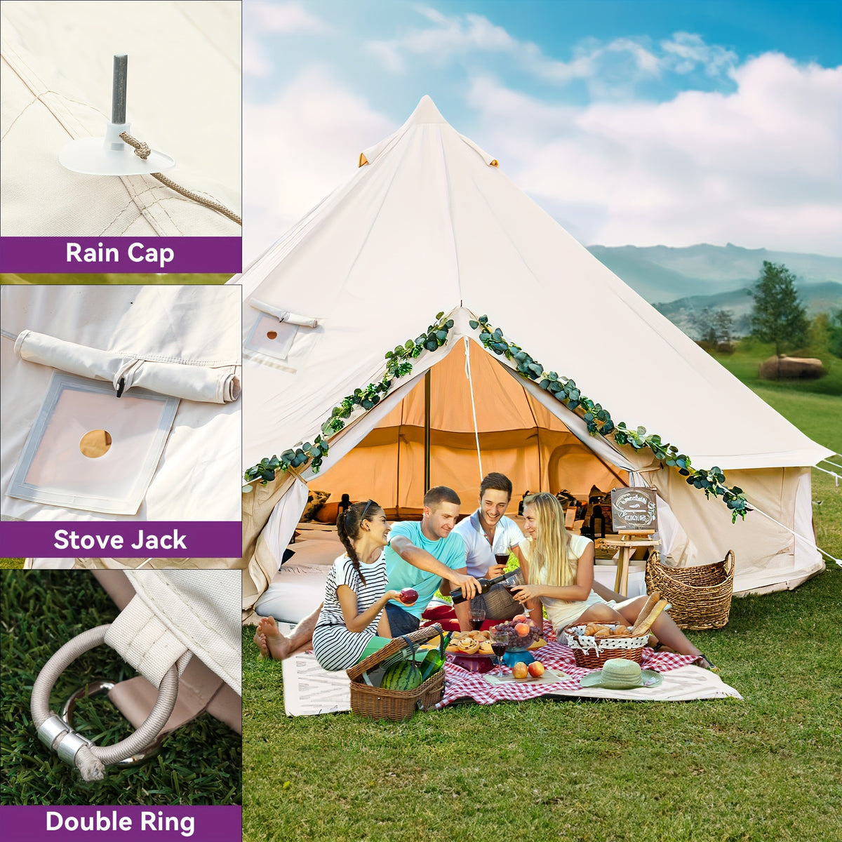4 Seasons 290G TC Cotton Bell Tent - Waterproof