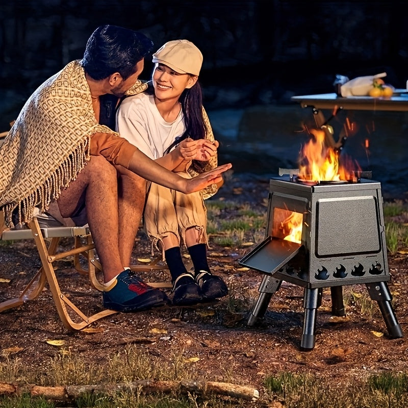 Portable Cast Iron Camping Wood Stove, Black Woodstove