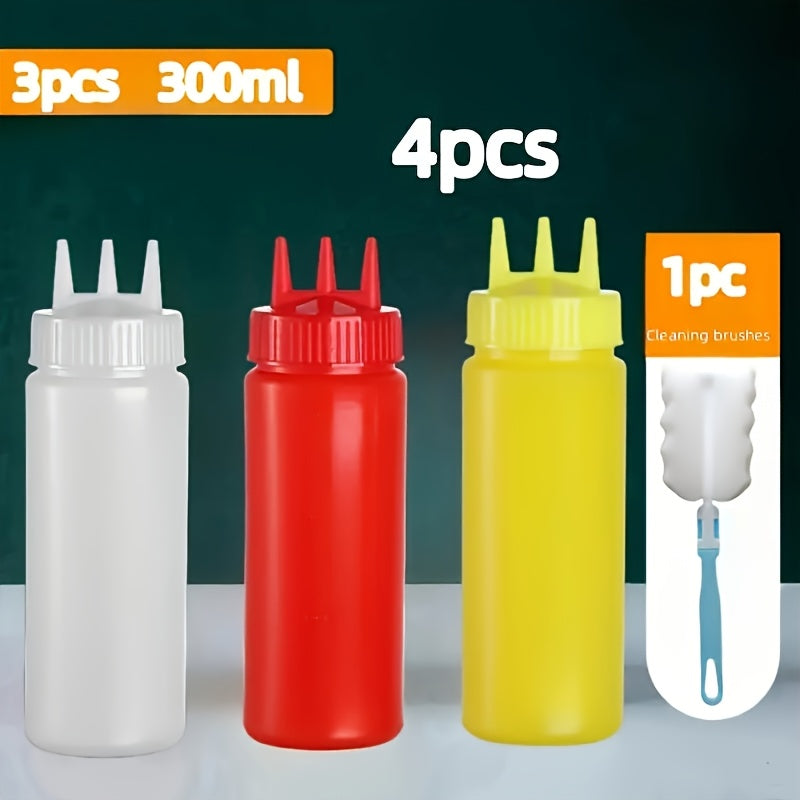 4pcs Squeeze Bottles | 3-Hole Condiment Bottle