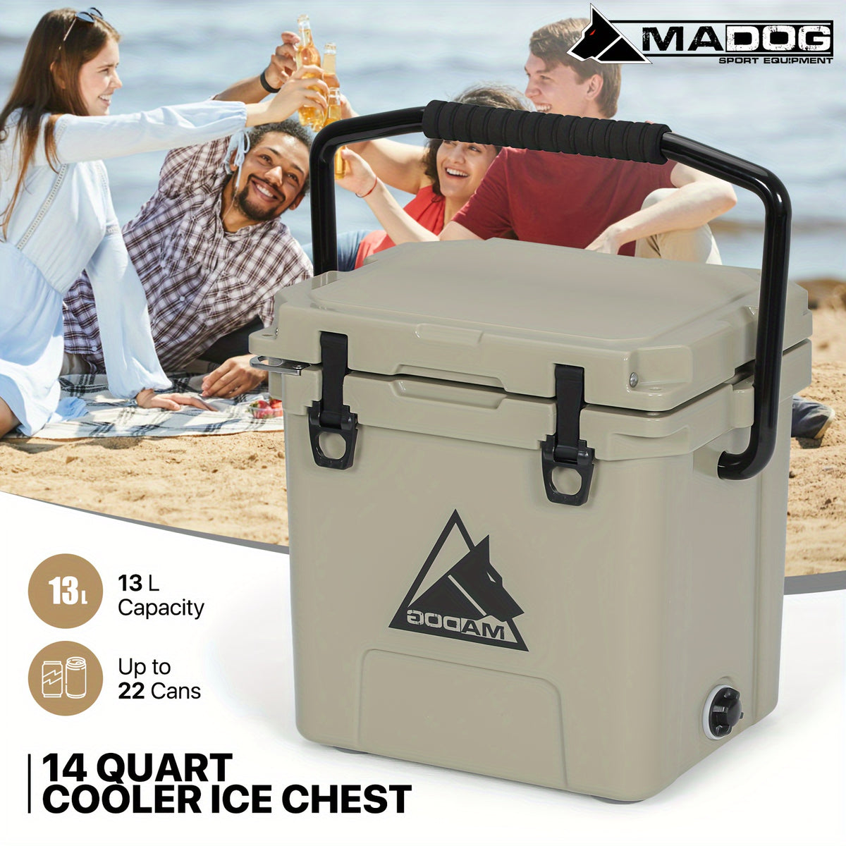 14 Quart 22 Cans Portable Insulated Ice Cooler with Bottle Opener