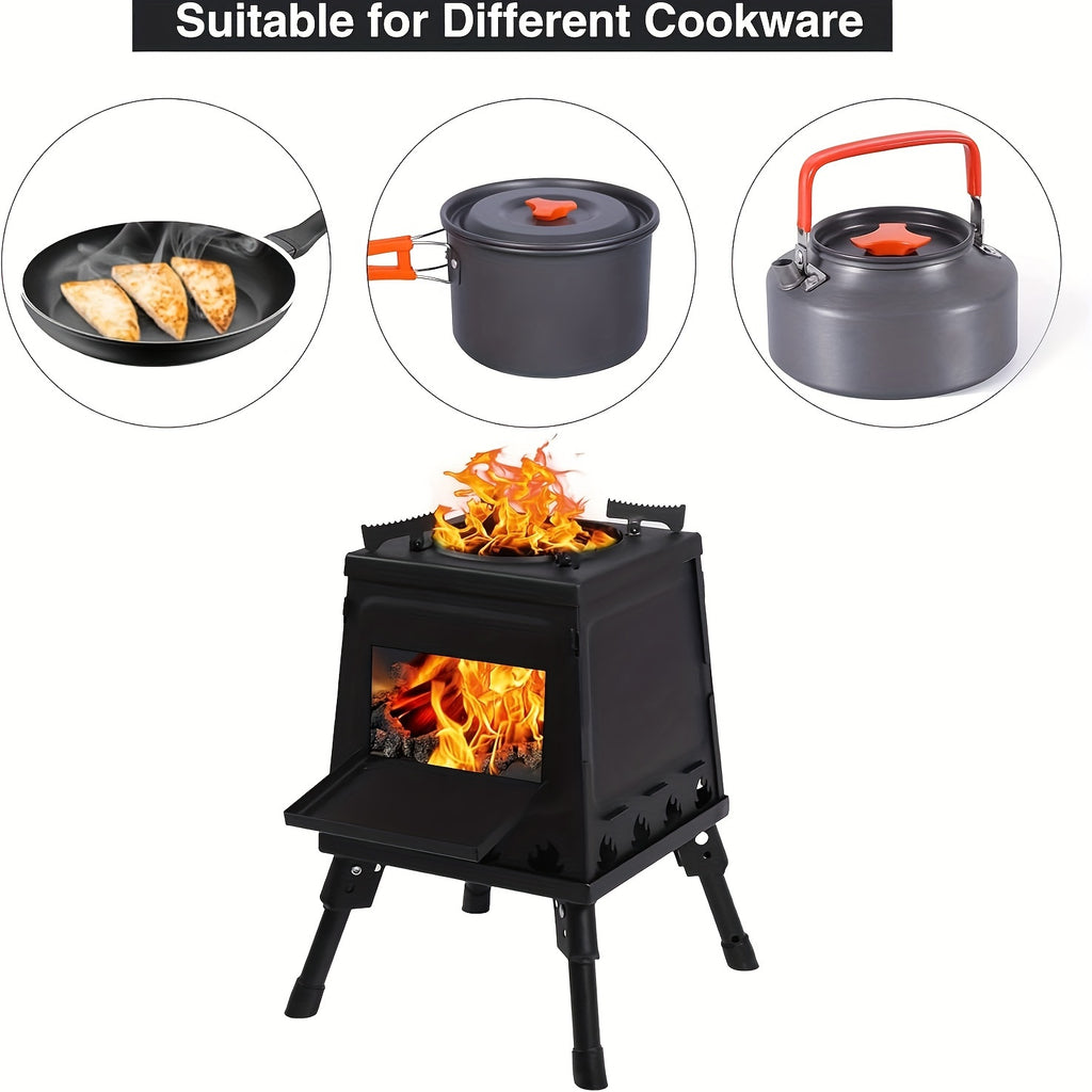 Portable Cast Iron Camping Wood Stove, Black Woodstove