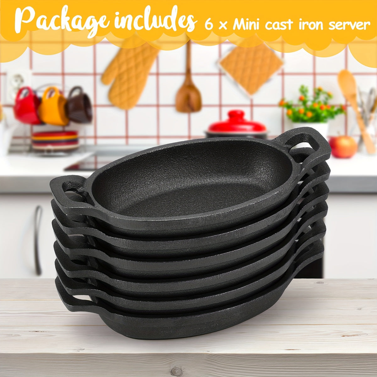 6pcs Mini Cast Iron Skillet 6 X 4''  8oz Single Serve