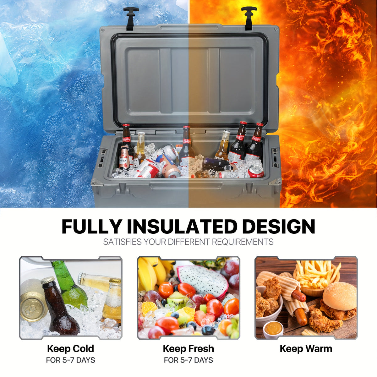 75 Quart Portable Insulated Hard Cooler with Cup Holder, 120 Can Capacity