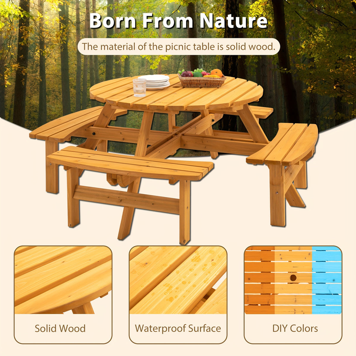 8 Person Wooden Picnic Table