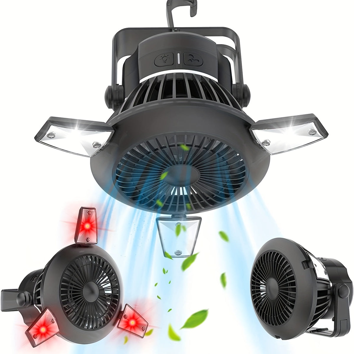 4000mAh Rechargeable Solar Powered Ceiling Fan with LED Lantern