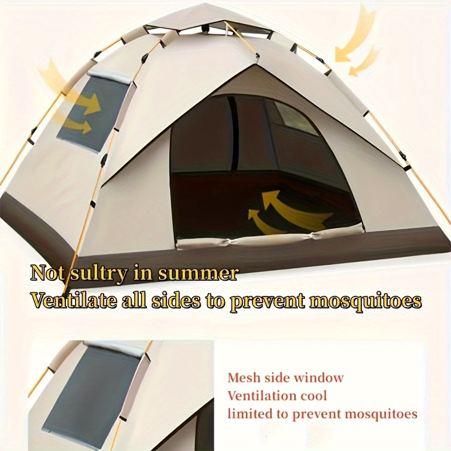 1pc 3-4 Person Camping Tent - Waterproof, 2 Windows & 2 Doors
