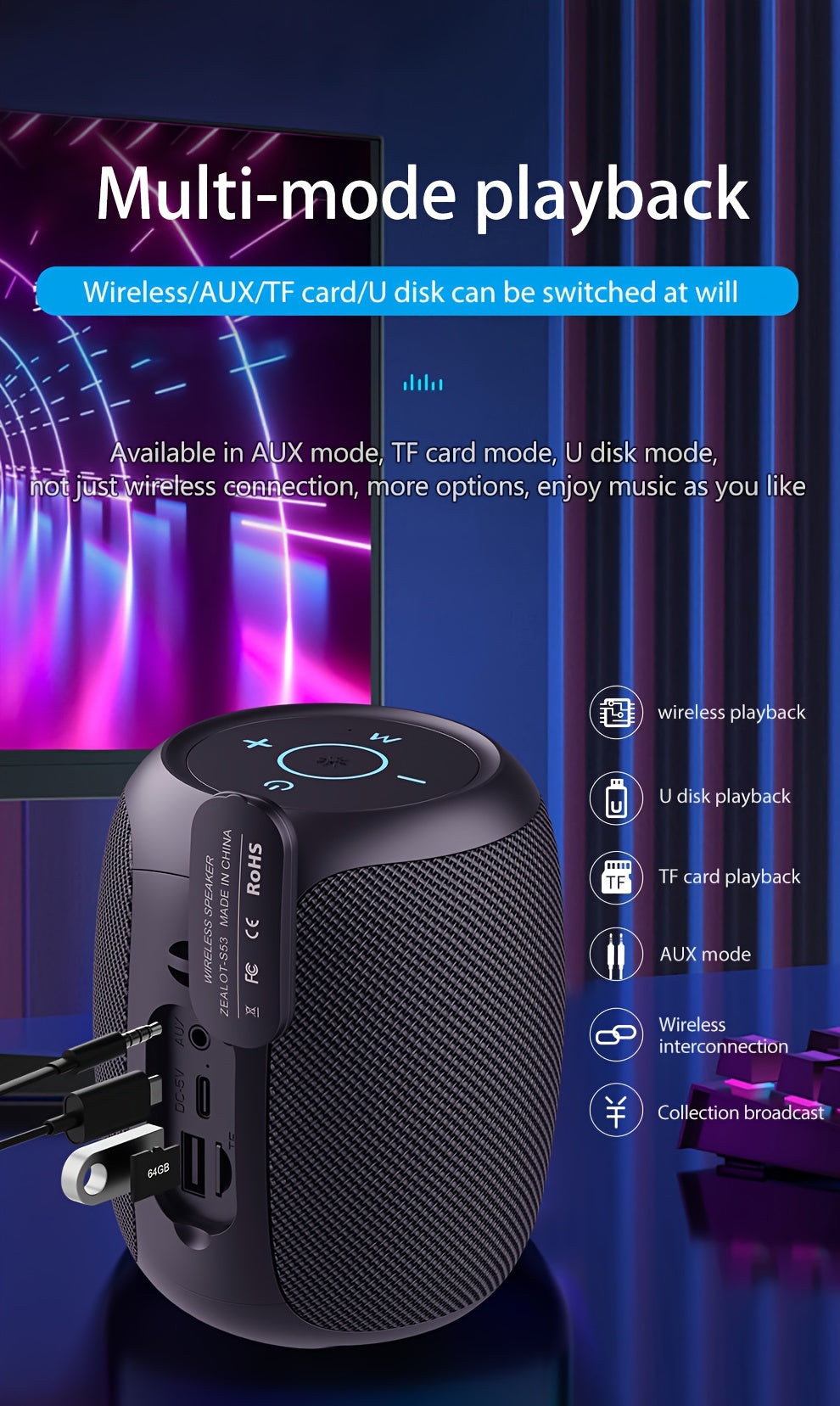10W Wireless Speakers, Outdoor Portable
