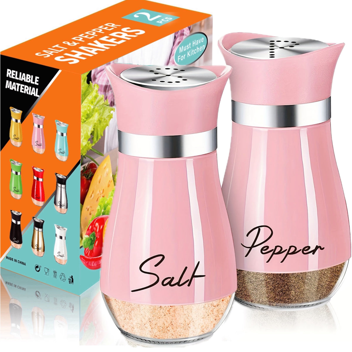 Salt And Pepper Shaker Set, 4-Ounce Glass Bottom