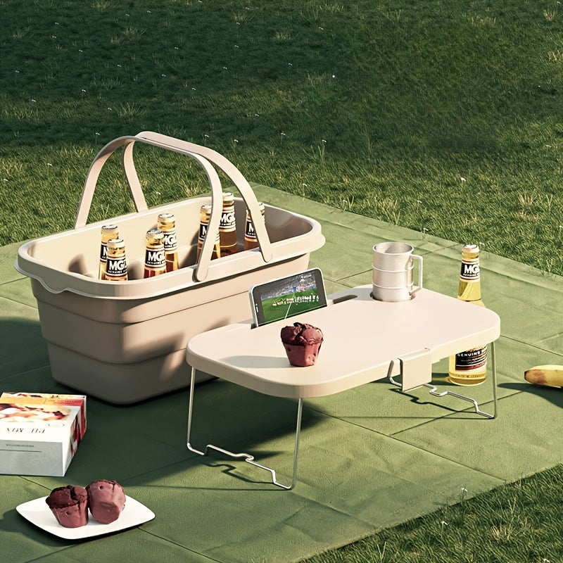 1pc Multifunctional Outdoor Picnic Basket with Lid and Table Board, Foldable, Easy to Carry
