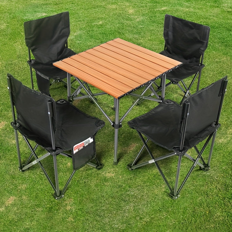 5pcs/Set, Black Camping Chair & Table Set