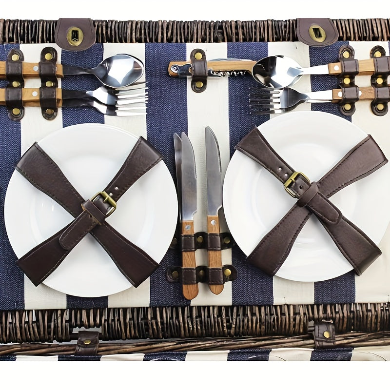Extra Large Willow Picnic Basket with Service Set for 4 Persons
