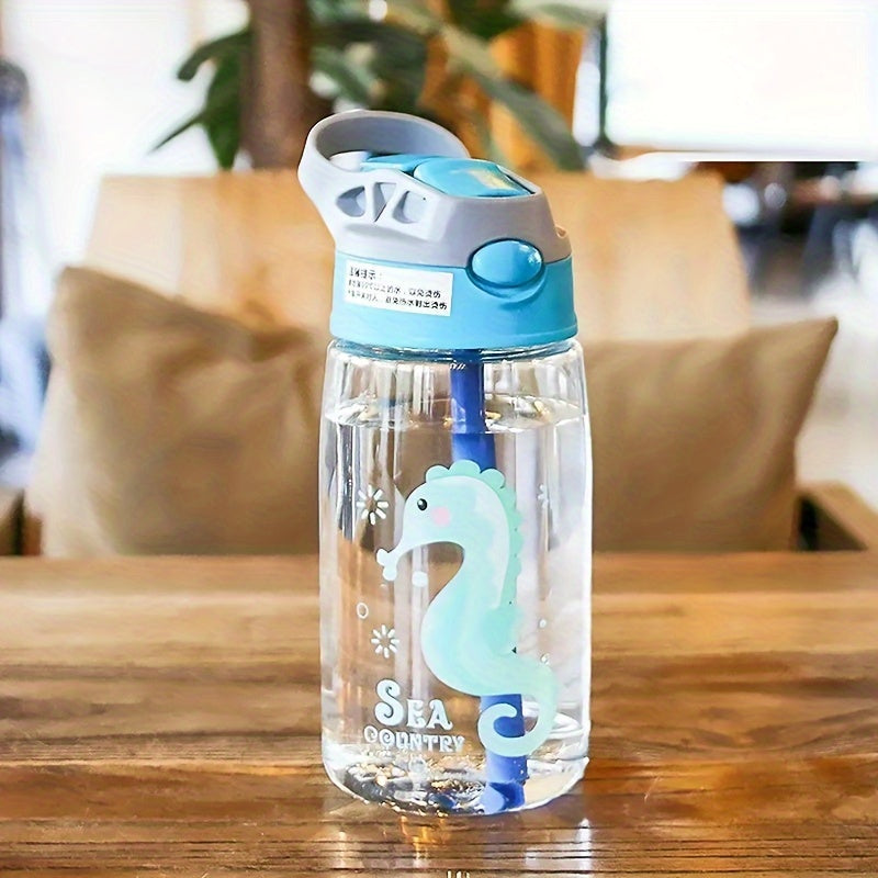 16oz Cute Cartoon Water Bottle With Straw
