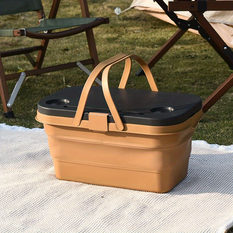 1pc, Heavy Duty Foldable Picnic Basket with Lid