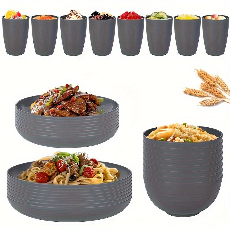 32pcs Gray Wheat Dinnerware Set