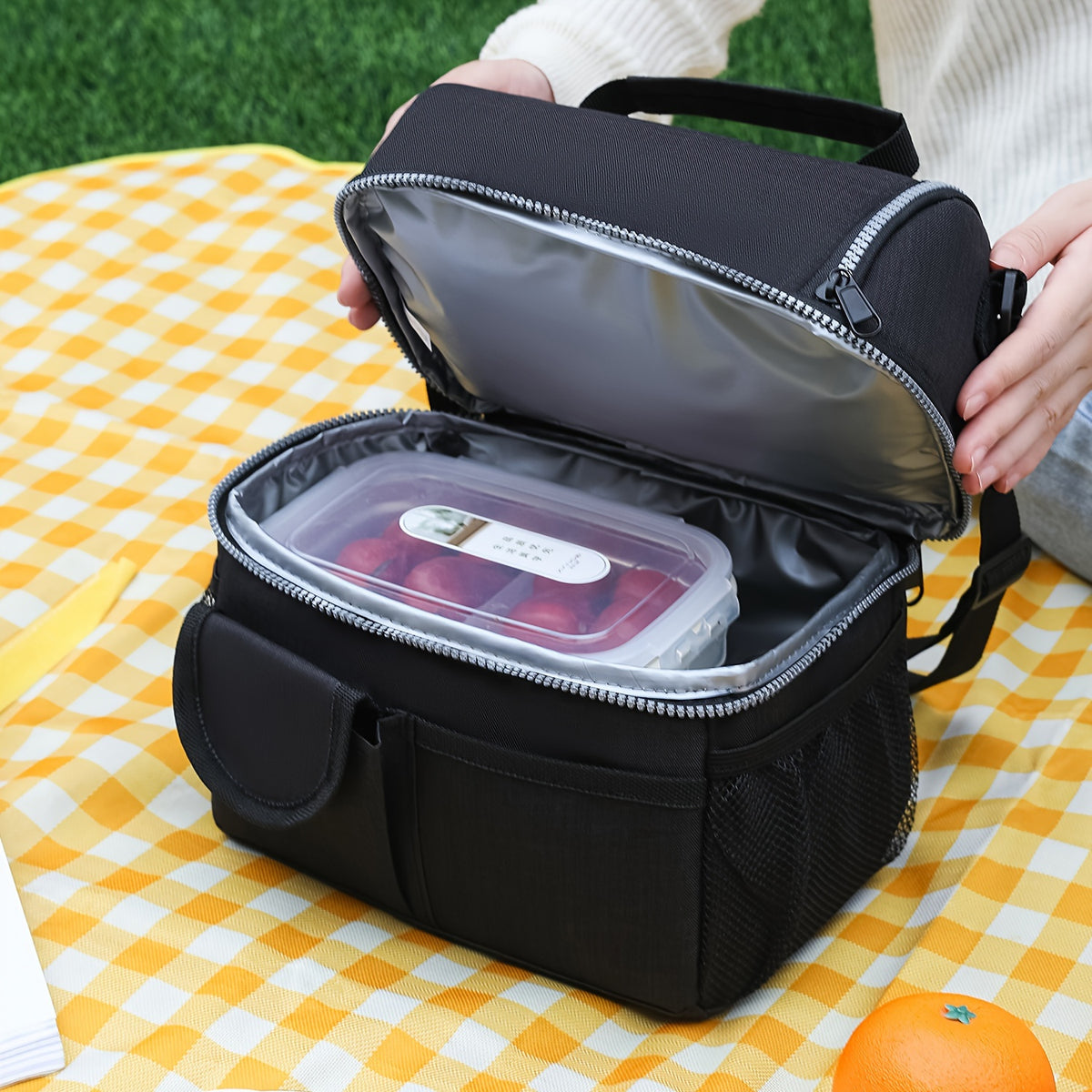 Premium Oxford Cloth Rectangle Lunch Bag - Insulated, Leakproof, Double Compartment