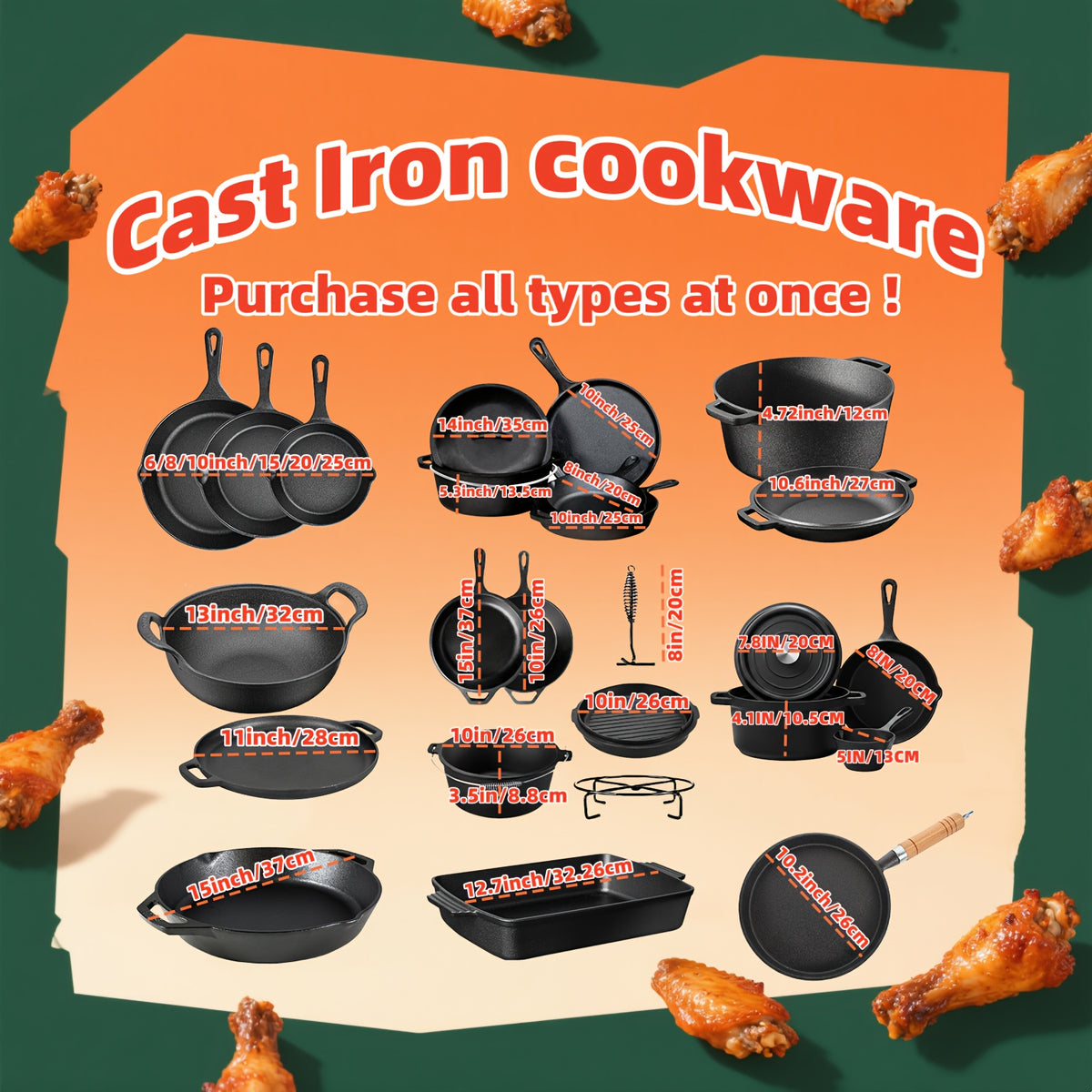 Cast Iron Cookware Series - 6PC/5PC/4PC Sets