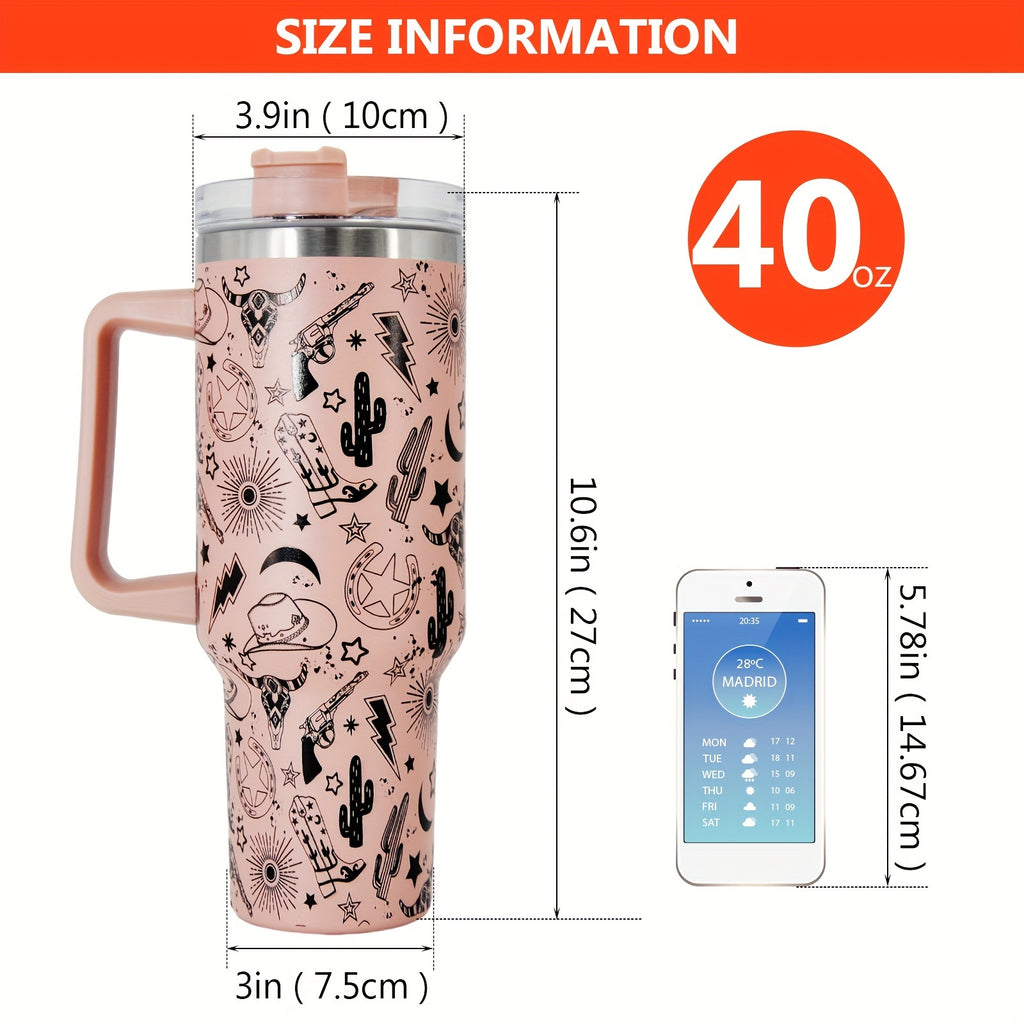 40oz Creative Straw Tumbler  Stainless Steel Handle