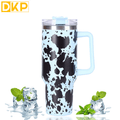 Insulated Cow Print Tumbler with Handle and Straw Lid - 40oz Capacity, 304 Stainless Steel