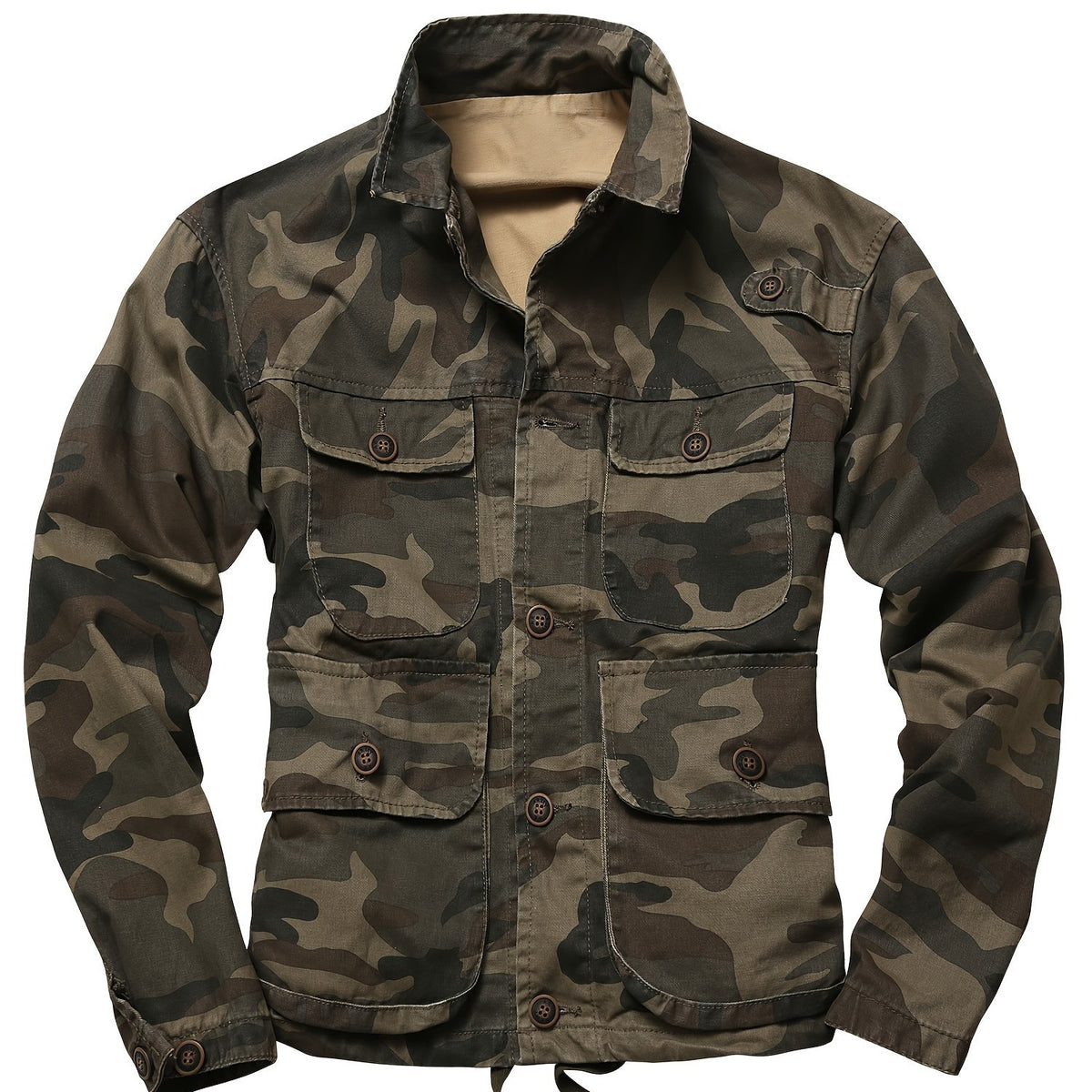 Men's Stylish Camo Cargo Windbreaker Jacket - Water-Resistant