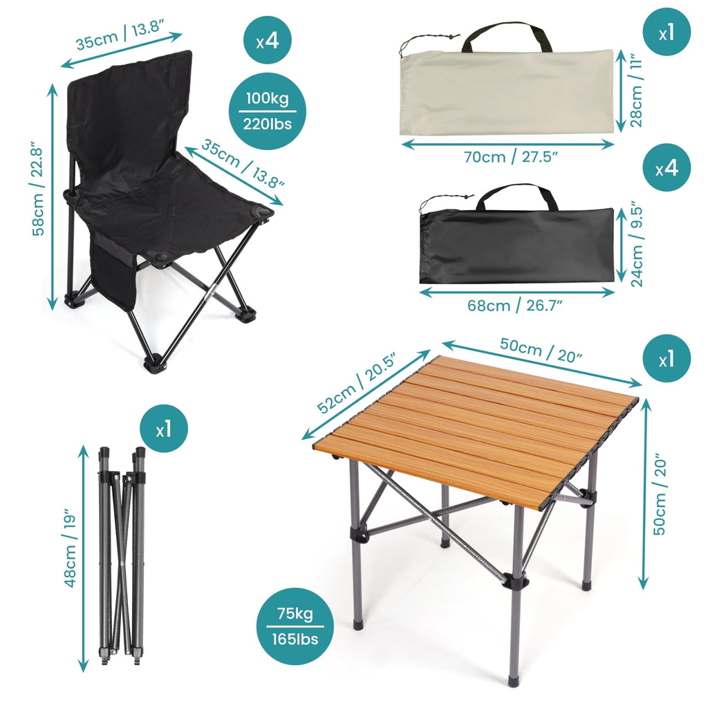 5pcs/Set, Black Camping Chair & Table Set