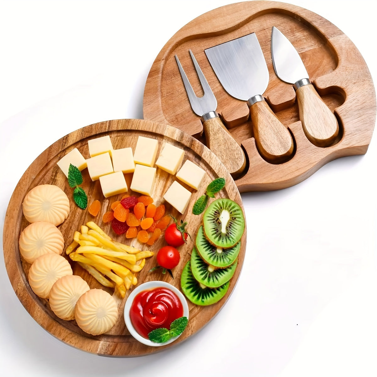 Acacia Wood Cheese Board Set - Large Charcuterie Board with Slide-Out Drawer