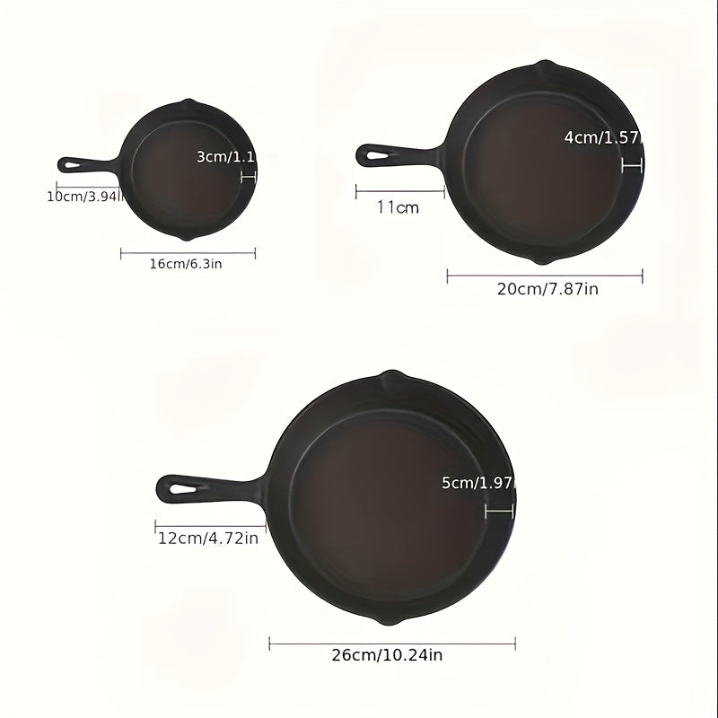 3pcs Cast Iron Cookware Set, Heavy-Duty Non-Stick