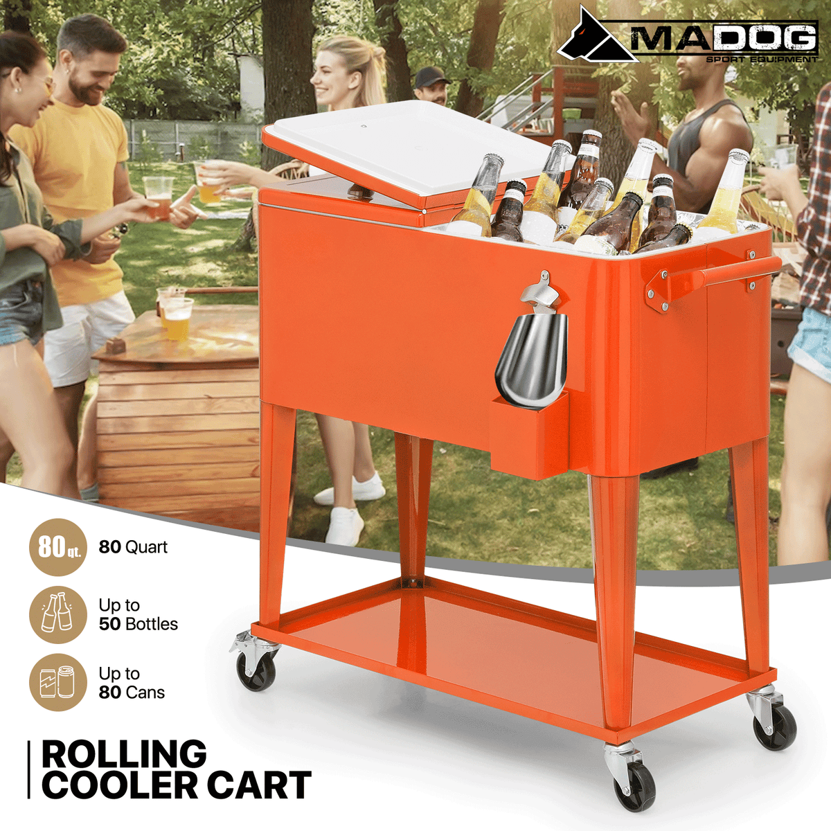 MADOG 80 Quart Rolling Ice Chest Cart