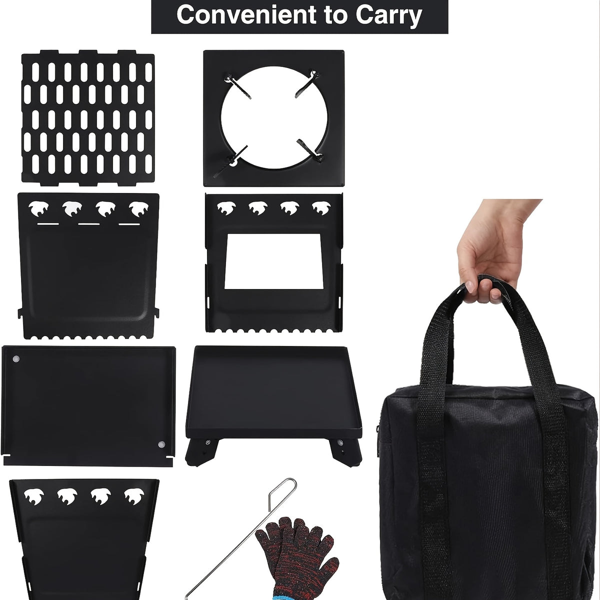 Portable Cast Iron Camping Wood Stove, Black Woodstove