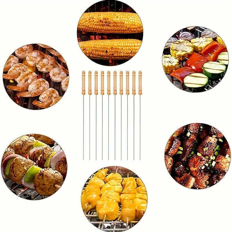 50pcs, Stainless Steel Skewers With Wooden Handle