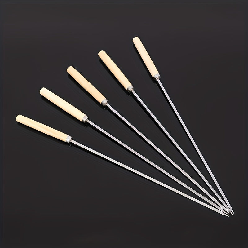 50pcs, Stainless Steel Skewers With Wooden Handle