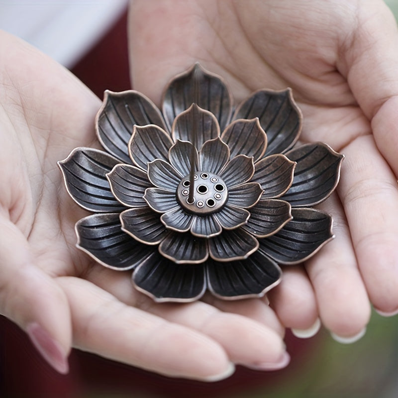 Alloy Incense Holder  Lotus Censer, Copper Golden Hollow Metal