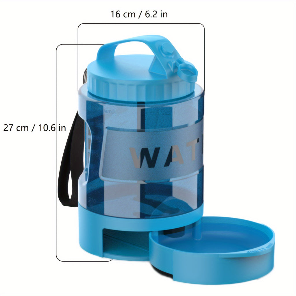 74oz Large Capacity Ocean Blue Dog Water Bottle with Built-In Bowl
