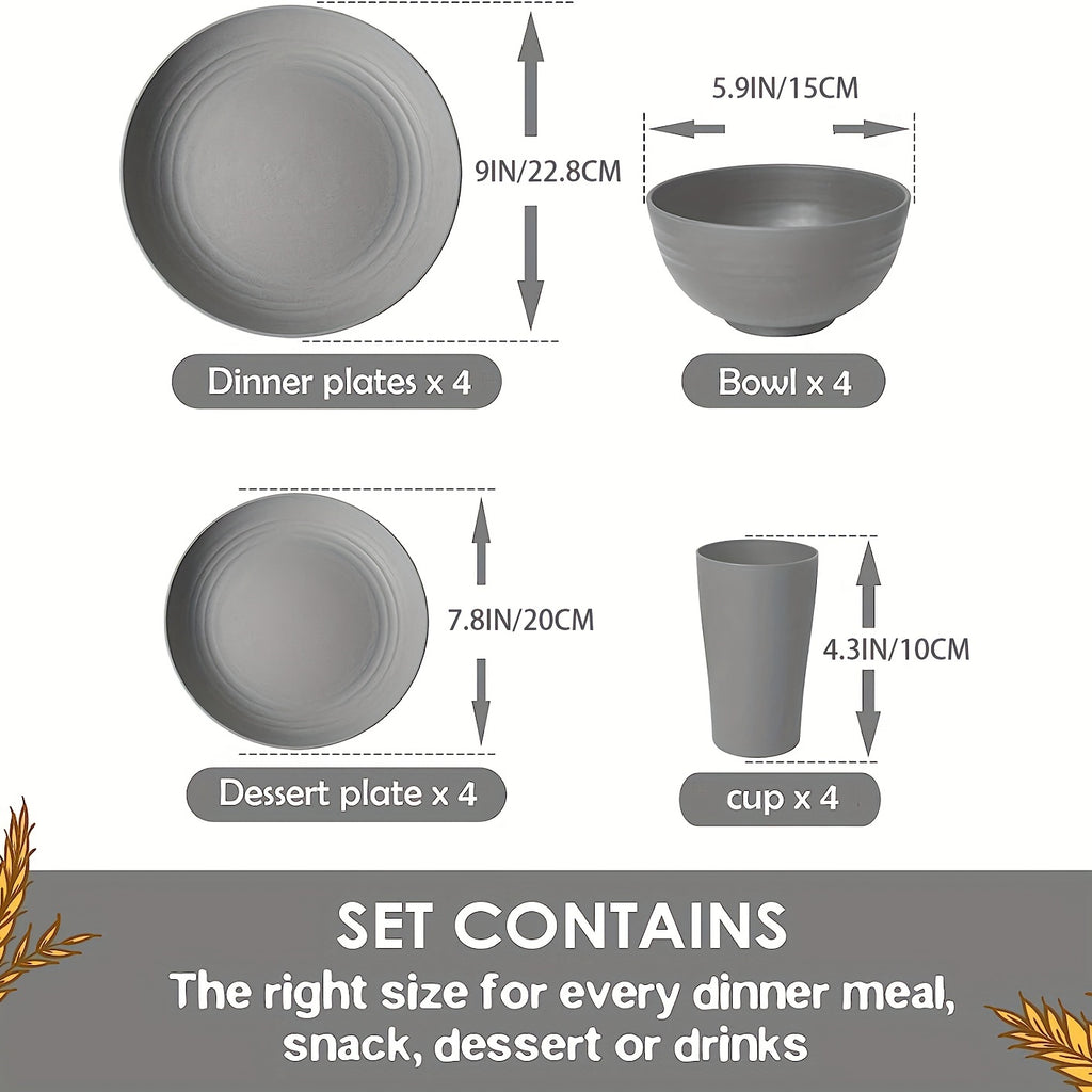 16pcs Unbreakable Wheat Straw Dinnerware Set