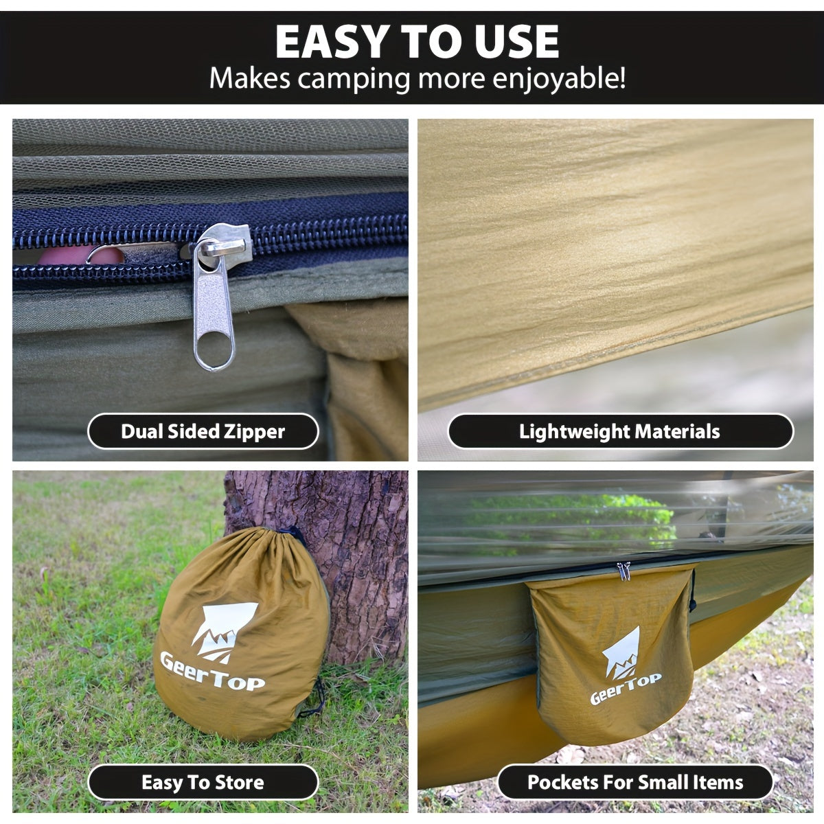 3-in-1 Outdoor Hammock | Double Sleep Rest Camping Hammock with Mosquito Net