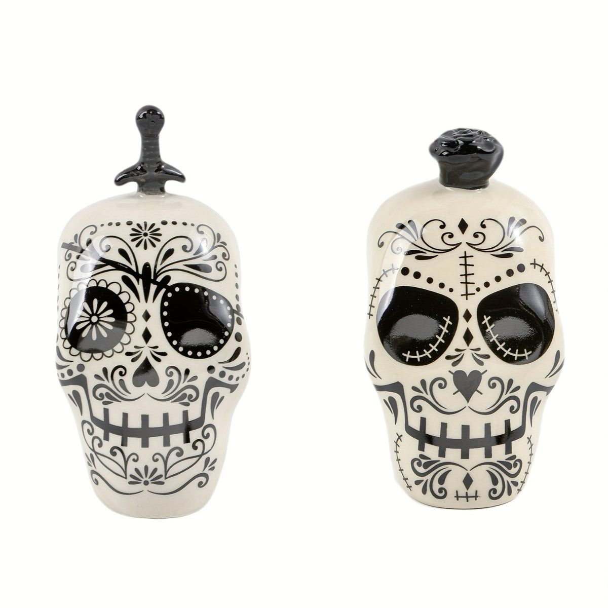 Ceramic Sugar Skull Salt and Pepper Shakers Set, 2PCS