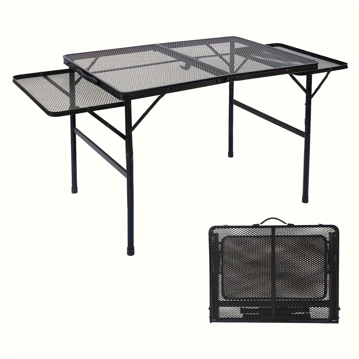 Family Camping Table with 2 Side Frames Folding Metal Grill