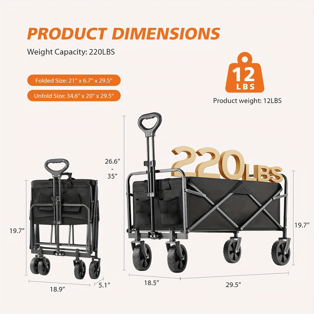Collapsible Foldable Wagon Cart, Large Capacity with All-Terrain Wheels