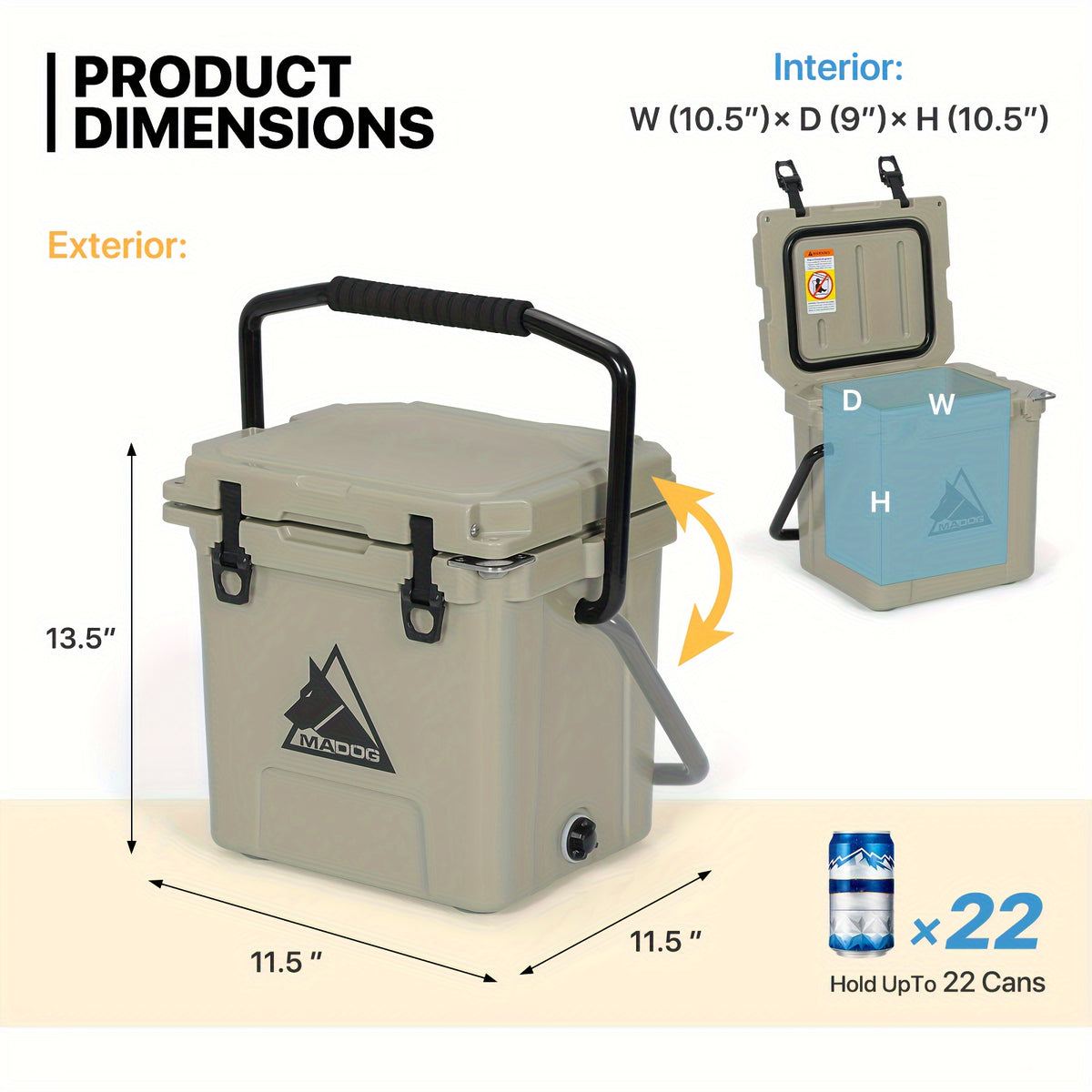 14 Quart 22 Cans Portable Insulated Ice Cooler with Bottle Opener