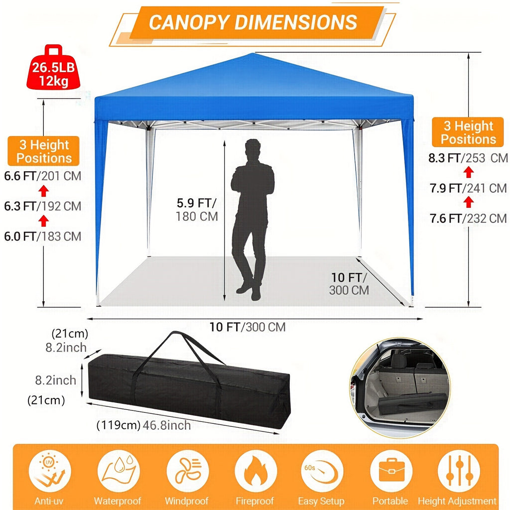 10x10 Ez Pop Up Canopy Tent, UPF 50+ Waterproof