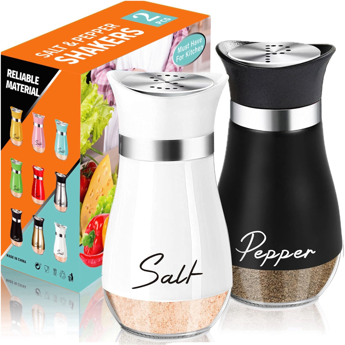 Salt And Pepper Shaker Set, 4-Ounce Glass Bottom