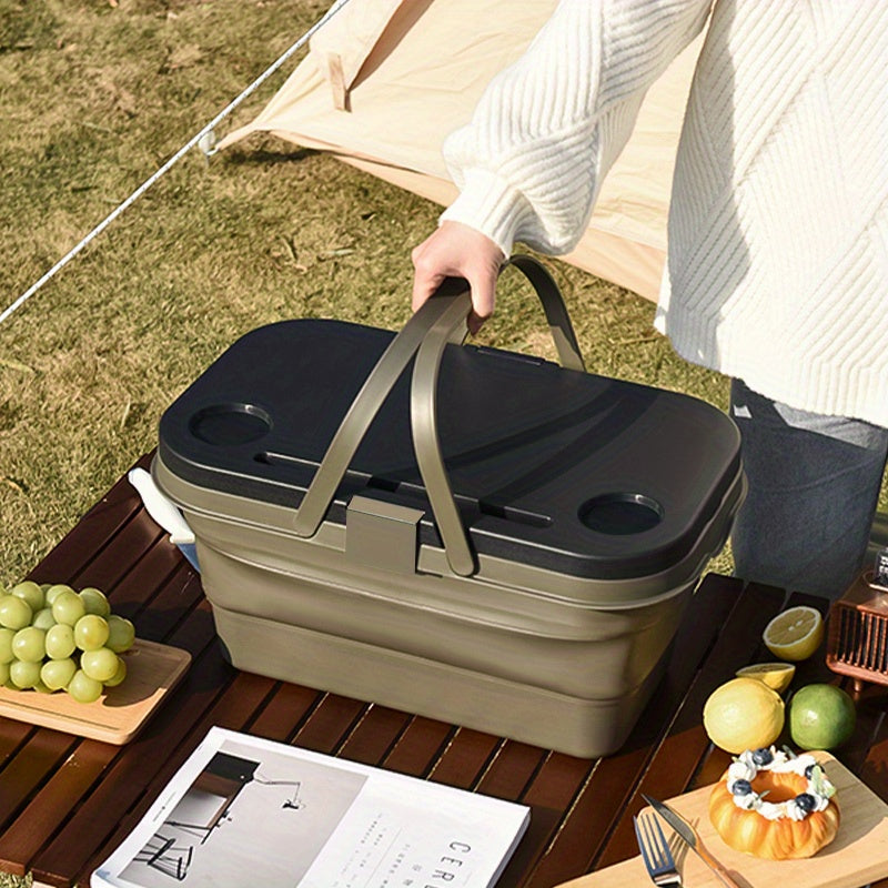 1pc, Heavy Duty Foldable Picnic Basket with Lid