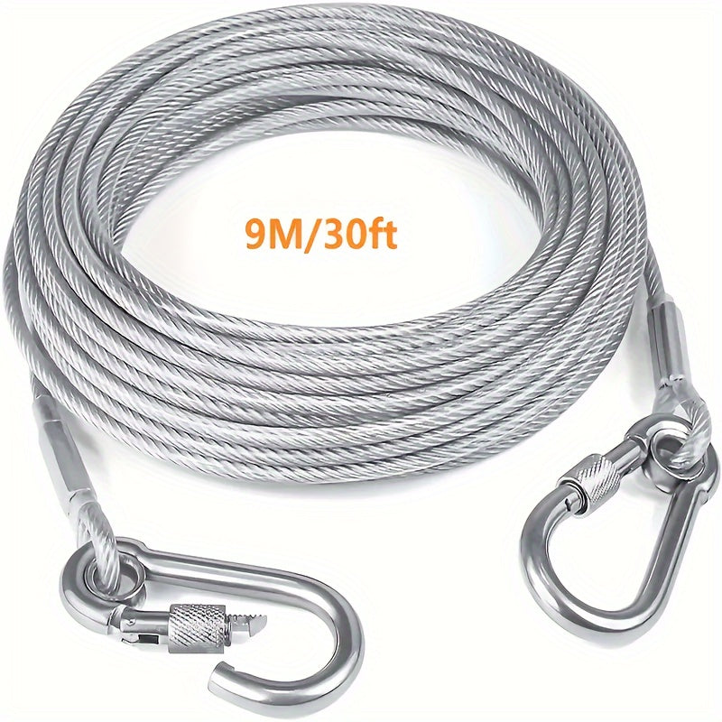 250 lbs Heavy-Duty Reflective Dog Tie-Out Cable - Stainless Steel with Swivel Snap Hooks