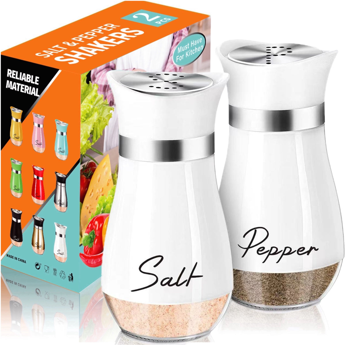 Salt And Pepper Shaker Set, 4-Ounce Glass Bottom